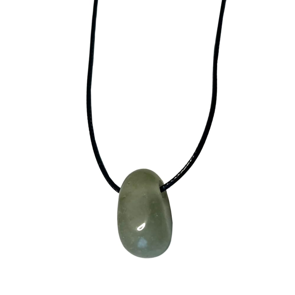 VIE Tumbled Pendant, Black Cord, Green Aventurine