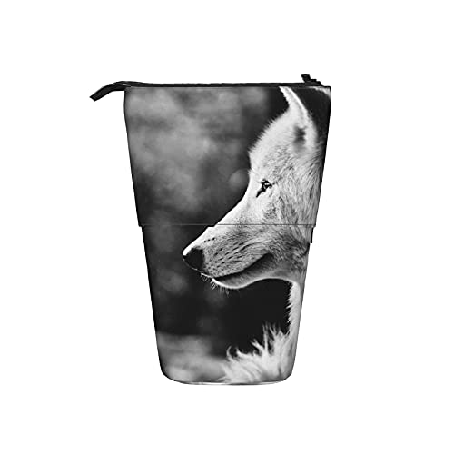 Estuche telescópico para lápices, soporte para retrato de lobo, portalápices con cremallera, bolsa de maquillaje, bolsa para lápices, bolsa para bolígrafos