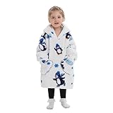 Übergroße Hoodie Decke Sweatshirt, Superweiche Decke Pullover mit großer Fronttasche und warmem Fleece-Kapuzenpullover Kapuzenpulli, Einheitsgröße fur Kleiner Mädchen Kleiner Jungen Eispinguine