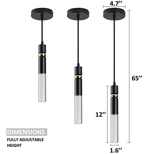 Krasty Modern 3 Pack Kitchen Island Pendant Lights, Led Bar Crystal Black Gold Mini Pendant Light Fixture Bedroom Bedside Table Living Room,Bubble Crystal 3000K Small Pendant Light #TOP6