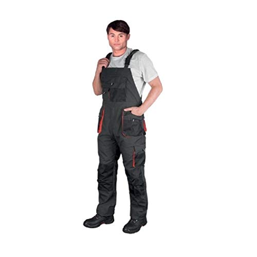 GAMA BHP FORECO-B Bib and Brace Overalls Mens Work Trousers Dungarees Multi Pocket Classic Knee Pads (UK 36/38 INCH -EU 54, Without Knee PAD) Grey