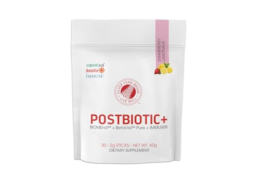 Silver Fern Brand Postbiotic+ Strawberry Lemonade Powder – Postbiotic Supplement with BIOMend™, BetaVia™, and Immuse® – Supports The Digestive System & Overall Wellness – 30 Stick Packs