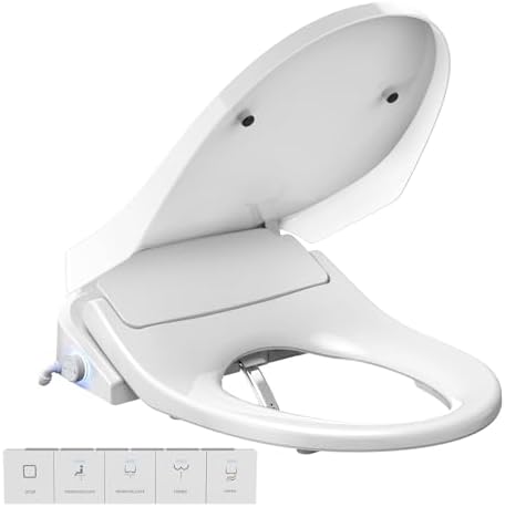 Electric Bidet Toilet Seat Elongated, Heated Toilet Seat with Adjustable Warm Water & Air Dryer, 6 Wash Modes, Dual Control, Self-Cleaning Nozzle, Soft-Close Lid, Night Light, Eco & Child Friendly