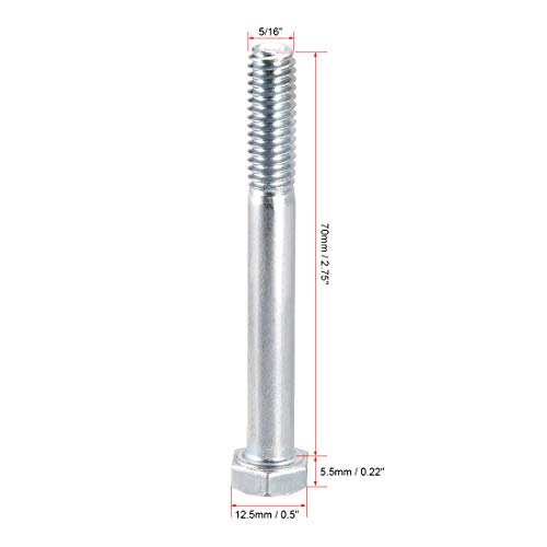 Image of uxcell Hex Head Screw Bolts Carbon Steel 5 /16 inch-18x2-3 /4 inch Fastener Grade 5 UNC 10pcs