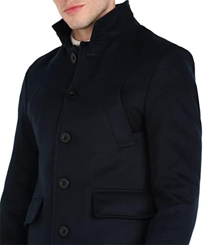 Image of Men's Black Trench Coat Regular Fit Notch Lapel Single Breasted Top Coat Winter Warm Woolen Tweed Business Semi Long Jacket Overcoat