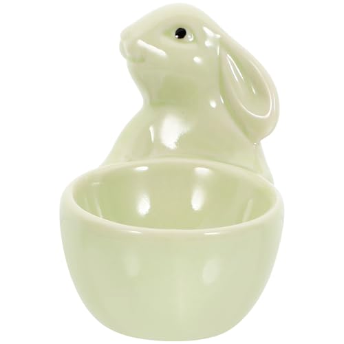Hohopeti Huevera Cerámica con Diseño de Conejo Verde Soporte Adorable para Huevos Cocidos Taza Versátil para Decoración y Almacenamiento Fiestas y Hogar