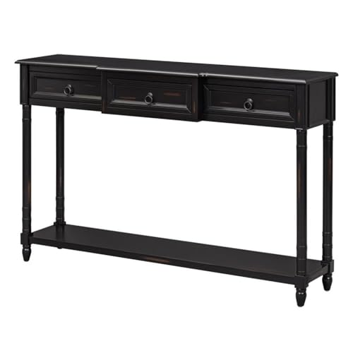 Direct Wicker Console Table 52in Wood Sofa Table Entryway Table with Drawers(Espresso)