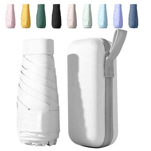 Sykerout Mini Parapluie Pliant, Anti UV, Voyage, Poche, Portable, Compact Pour Hommes et Femmes (Blanc)