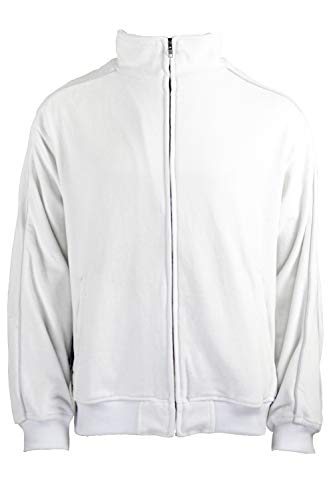 Sweatsedo Solid White Mens Velour Track Jacket With Piping (Large) #TOP20
