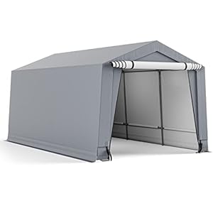 GOPLUS 3 x 4,9 m outdoor carport, luifel, draagbare auto-onderdak, garagetent met afneembare deur, stabiele driehoekige balken, stalen frame, weerbestendig weefsel, opslag schuur voor SUV, boot,