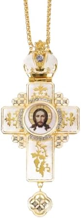 18K Gold Plated Pectoral Cross Multi Zircons Crystallized Elements Christian Priest Bishop Large Crucifix Pendant with Necklace 24"