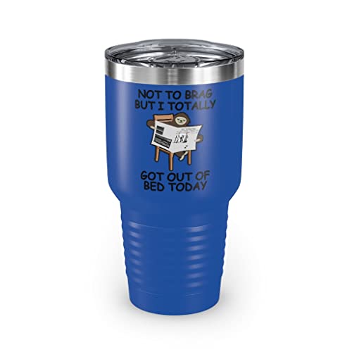 Teegarb Letter Blanket Becher aus Edelstahl, 850 ml, humorvoll, niedliche Faultiere, Schlafparty, Geschenk Not To Brag But I'm Totally Out Of Bed Today, für Männer und Frauen, 850 ml, Königsblau