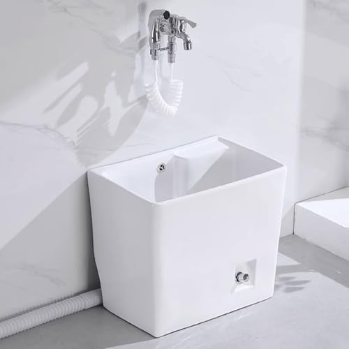 Commercial Ceramic Mop Sink with Foot-Operated Drain, Freestanding Utility Basin for Laundry & Bathroom, Durable Mop Service Basin with Faucet (White)