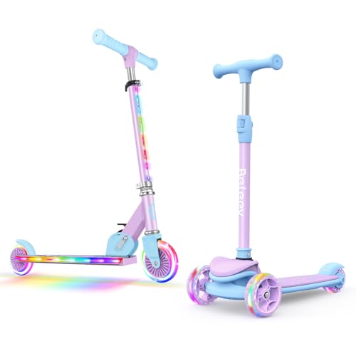 BELEEV Conjunto de Patinete Infantil: Patinete Plegable V2 + Patinete Infantil A8, Ruedas con Luz Led, Altura Ajustable, Plataforma Extra Ancha y Antideslizante
