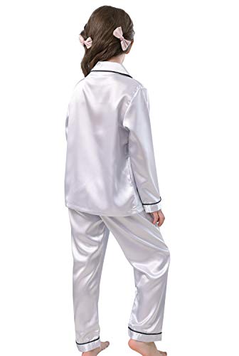 Image of Pajamas Kid Unisex Pjs Set Girls Boys Silk Pajamas Set Satin Long Sleeve 2 Piece Clasic Sleepwear for 2-12 Years Todder