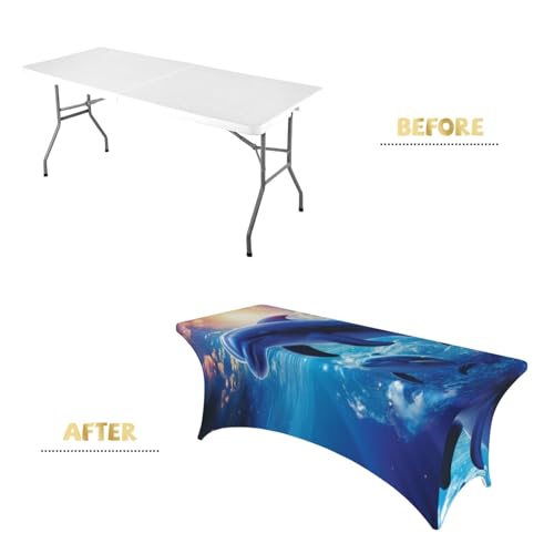 Nappe en élasthanne extensible dauphins pour table rectangulaire 1,8m