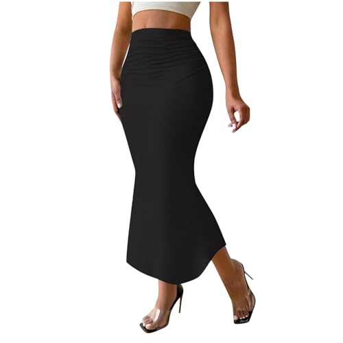 Womens Bodycon Mermaid Skirt Casual Solid Color Wrap Fitted High Waisted Skirts Ruched 2025 Trendy Going Out Outfit
