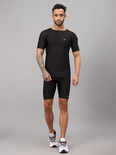 Image of Vector X Unisex Adults Compression Bottom Sports Sports Shorts Body fit Ideal for Cycling,Swimming, Skating, Gym, Fitness (S) Black