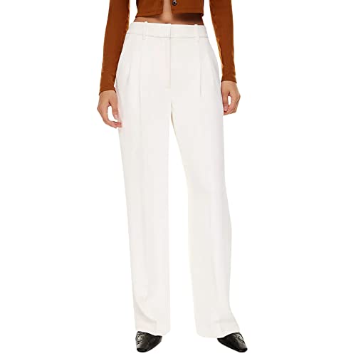 Image of Work Trousers for Women UK Ladies Straight Wide Leg Palazzo Trousers Elasticated High Waisted Tailored Fit Stretch Smart Casual Business Office Work Suit Pants with Pockets White