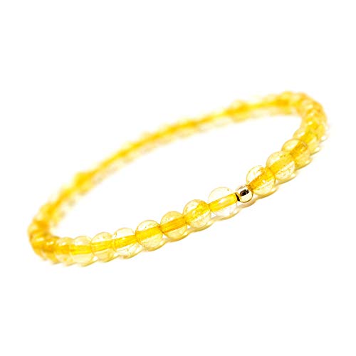 Azenway Charged Healing Crystal Bracelet - Natural 4mm Gemstone with 14k Gold Filled Bead, Stretch Cord & Gift Box - Semi-Precious Jewelry for Women & Men - Yellow - Citrine