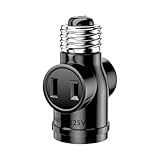 Aiwode E26口金 1灯2差ソケット E26用ソケット+コンセント2口 、E26口金変換アダプター 変換ソケット 取り付け簡単、黒い、1個入り。