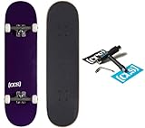 [CCS] Monopatín completo – Logotipo de color y madera natural – Totalmente montado – Incluye herramienta de skate y pegatinas (morado, 8 pulgadas)