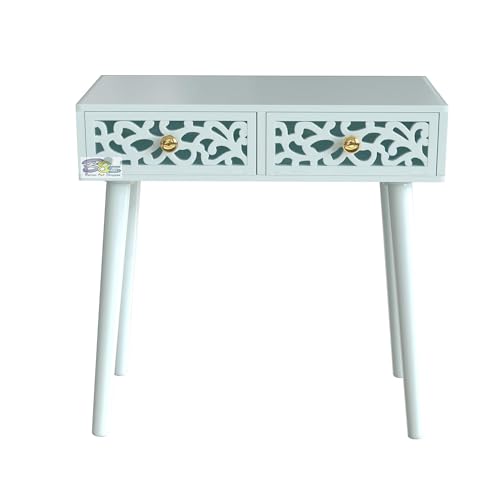 Image of Engineered Wood Bed Side Table With 2-Drawer Nightstand, Carved Drawer Design Accent Or End Table With Storage With Carving Design (White-New)
