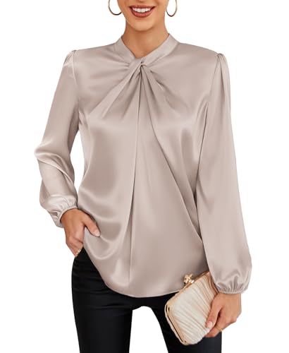 GRACE KARIN Women's Long Sleeve Shirts Mock Neck Casual Silk Satin Blouse Tops for Business Office Work