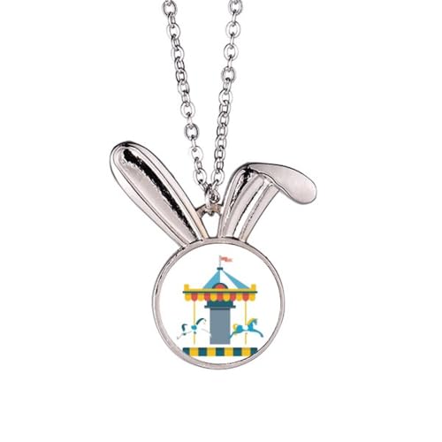 驚くほどおかしい公園回転木馬のイラスト かわいいうさぎネックレスアクセサリー記念品