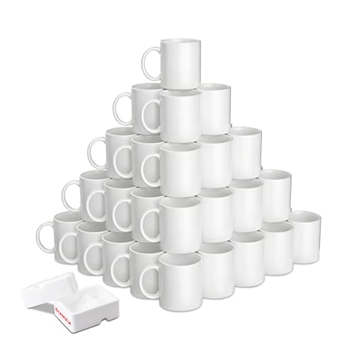 Sumex Juego de 36 tazas de café de cerámica blanca de sublimación de 11 onzas para té, leche, latte, cacao caliente