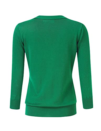 Leadingstar Women's Casual Classic Solid Color Button Down Soft Knit Christmas Xmas 3/4 Sleeve Cardigan Sweater Green L #TOP2