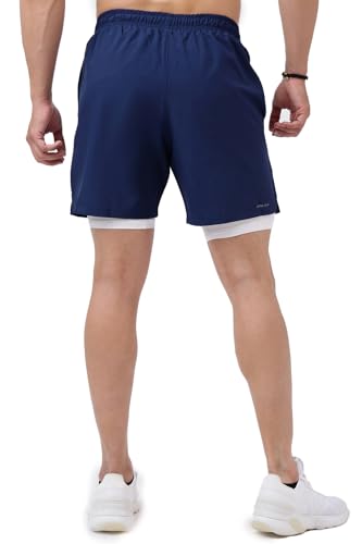 Image of FUAARK Double Layer 2 in 1 Sports Shorts with Inner Tights for Men Gym Tight Short with Pocket