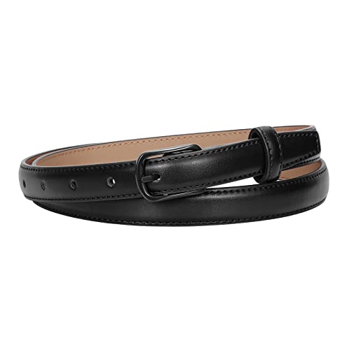 XZQTIVE Schwarzer Skinny Gürtel für Frauen Jeans dünne Leder Taille Gürtel mit schwarzem Metall Prong Schnalle, L