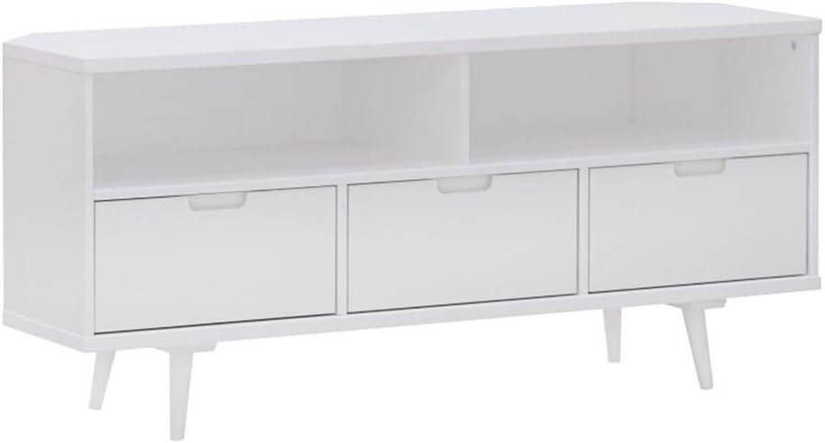 Walker Edison Perth Modern 3 Drawer Solid Wood Corner Stand for TVs up to 58 Inches, 52 Inch, White