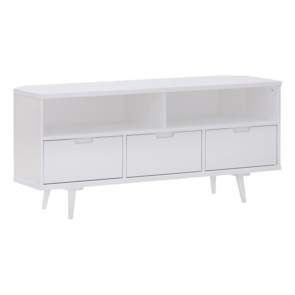 Walker Edison Perth Modern 3 Drawer Solid Wood Corner Stand for TVs up to 58 Inches, 52 Inch, White