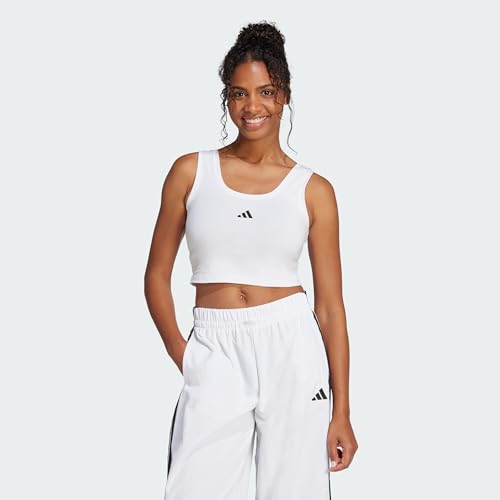 adidas Women's Essentials Small Logo Cotton Lifestyle Tank, White/Black, M