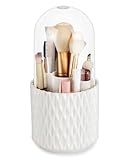 Argox Makeup Brush Holder Organizer with Lid,360 Rotating Clear Dustproof Makeup Brushes Organizer for Vanity Desktop Bathroom Countertop