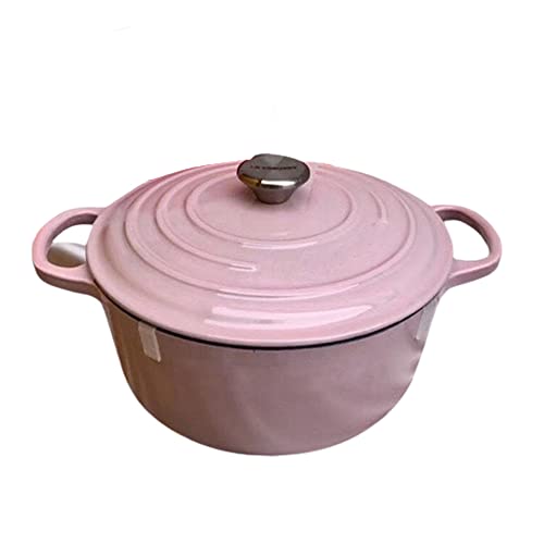 Casserole Dish Cast Iron Braising Pan, Enamel Dutch Oven, Non Stick Enamel Coating, Good Sealing, Lightweight, for All Heat Source, Pot's Body Cast Iron Soup Pot Pink 24cm
