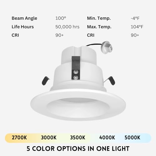 Shadid 4 Inch MR16 Retrofit LED Recessed Lighting, 5CCT Selectable 2700K/3000K/3500K/4000K/5000K, 10W 600LM, Dimmable Low Voltage LED Downlight, GU5.3 12V Recessed Light 75W Halogen Equal, 6 Pack by Shadid - Used condition - Image 3