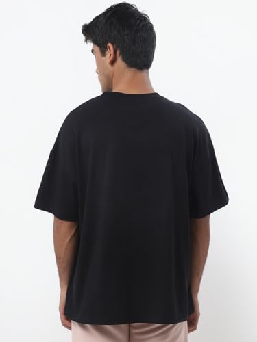 Image of Bewakoof Men's Graphic Printed 100% Cotton T-Shirt - Oversized Fit, Round Neck, Half Sleeves