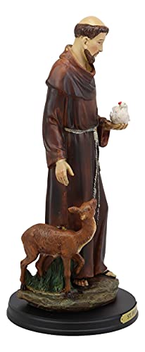 Ebros Gift Holy Catholic Saint Francis of Assisi with Dove and Deer Statue and Brass Name Plate 12.25" H Devoted Monk Patron of Animals & Environment Servant of Christ Altar Figurine Sculpture - Thumbnail 4
