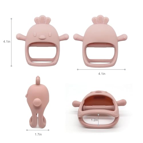 Image of PandaEar Silicone Baby Teething Toys| Baby Hand Teether Mitten for Sucking Needs| Chew Toys Hand Pacifier for Soothing Teething Pain Relief (Rattle Penguin Pink)