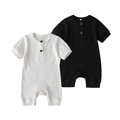 Image of Baby Boy Girl 2 Pack Solid Romper Short/Long Sleeve One Piece Jumpsuits Clothes Sets