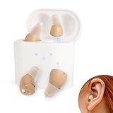 BEVI Hearing Aids for Adults Seniors with Charging Case, Rechargeable OTC Hearing Aids with Noise Cancelling, Invisible, 1 Pair (White)