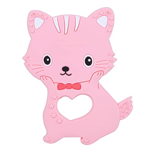 Lmrysalque Juguetes de dentición para bebés, mordedores de silicona con forma de gato de dibujos animados para bebés y niños (rosado)