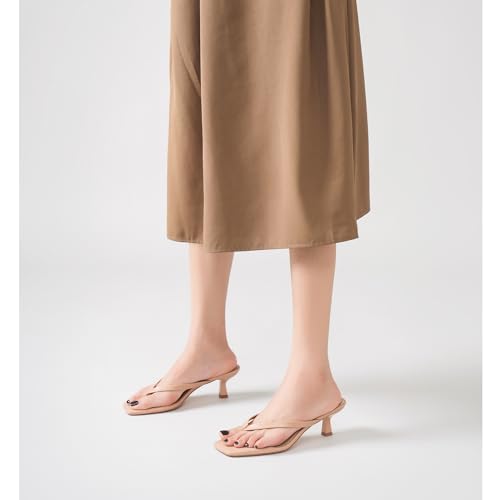 LULLASONG Women's Nude Kitten Heels Sandals Square Open Toe Flip Flop Heels 1.8-2 Inch Heeled Sandals for Women by LULLASONG - Used condition - Image 6