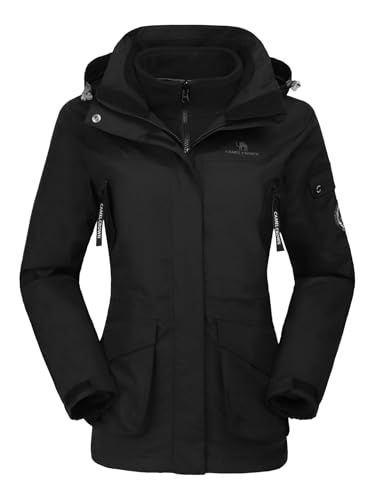 CAMEL CROWN Skijacke wasserdicht 3 in 1 für Damen, Winter-Fleecejacke mit Innenfutter für Regen, Schnee, Outdoor-Wandern, M