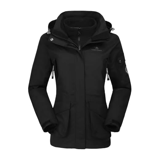CAMEL CROWN Womens Waterproof Ski Jacket 3-in-1 Windbreaker Winter Coat Fleece Inner for Rain Snow Hiking Outdoor Black