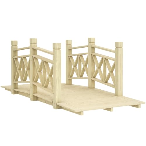Outsunny 5 ft. Wooden Garden Bridge with Safety Rails, Nature Wood
