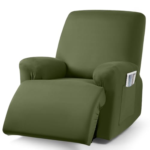 Image of TAOCOCO Stretch Recliner Chair Covers 3-Pieces Solid Furniture Covers Recliner Cover for Reclining Chair Slipcovers Feature Fitted Soft Washable Recliner Sofa Covers (1 Seat, Olive Green)